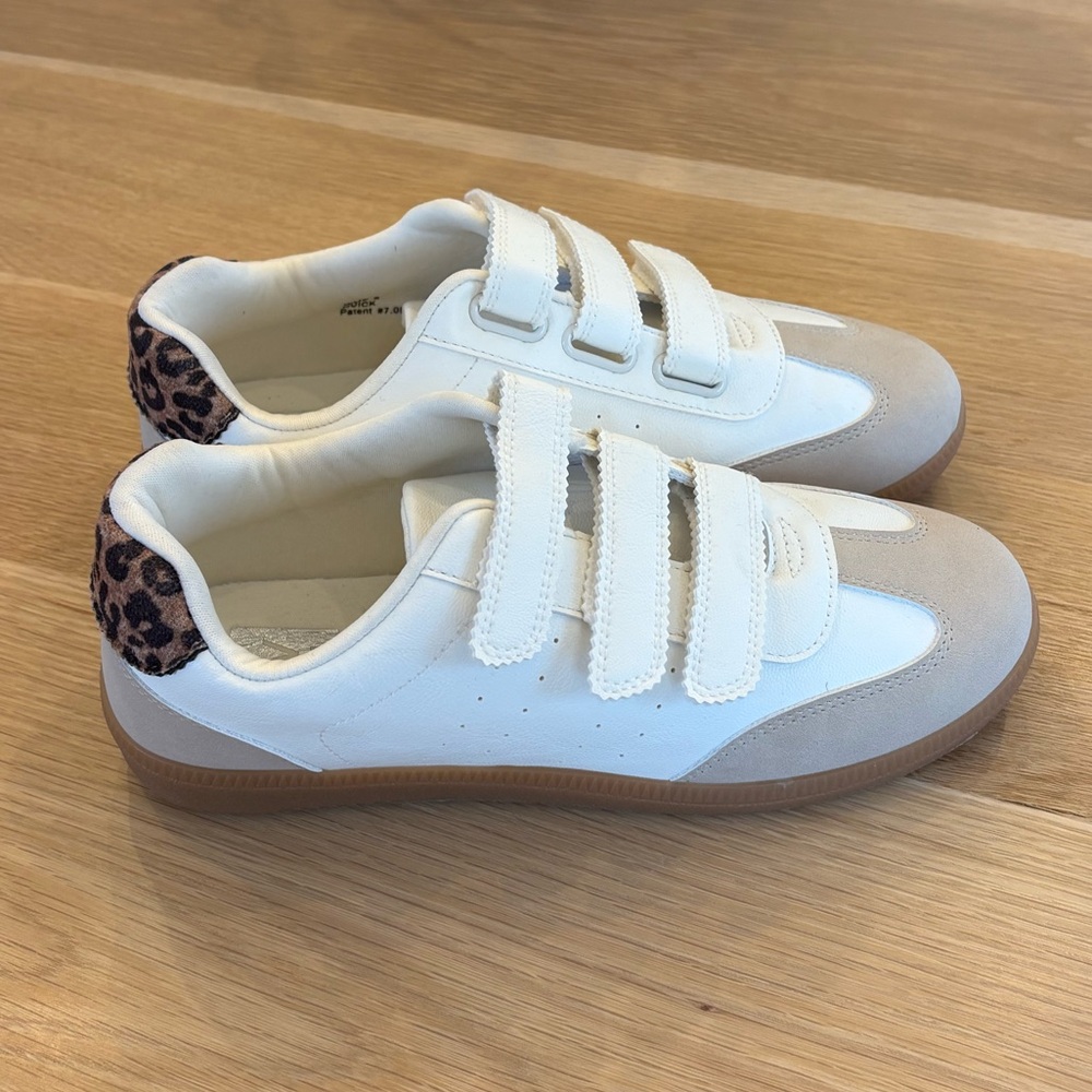 DV by Dolce Vita White and Tan Sneakers with Leopard Backs